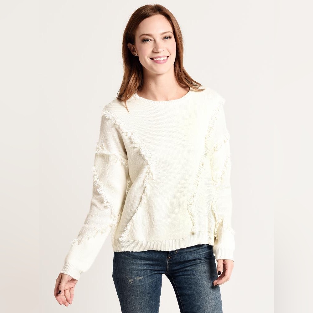 ATM Merino Wool Fringe Sweater — Chalk